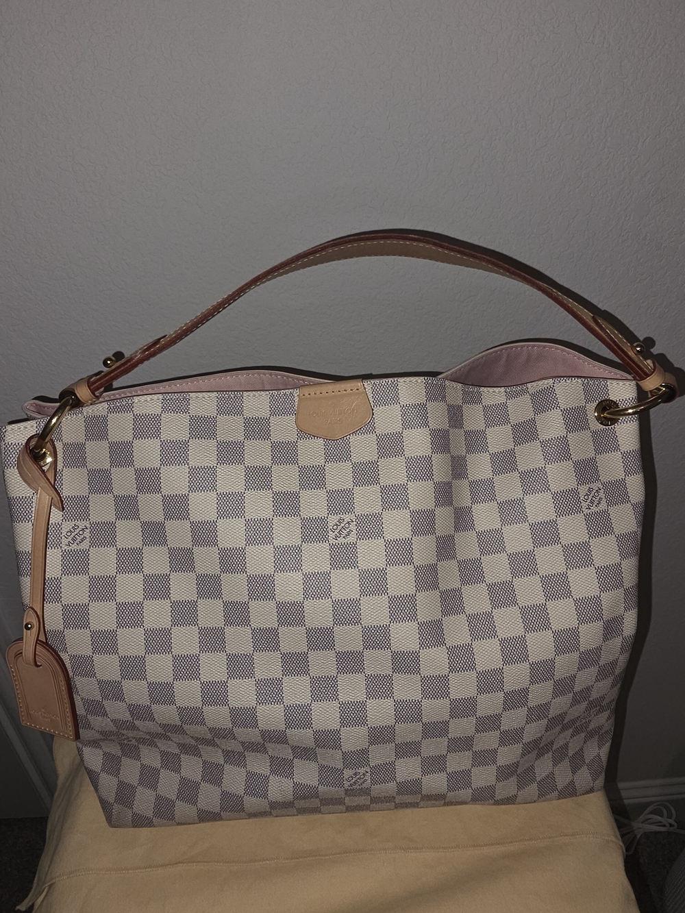 Louis Vuitton Graceful MM Damier Azur With Rose Ballerine Interior.